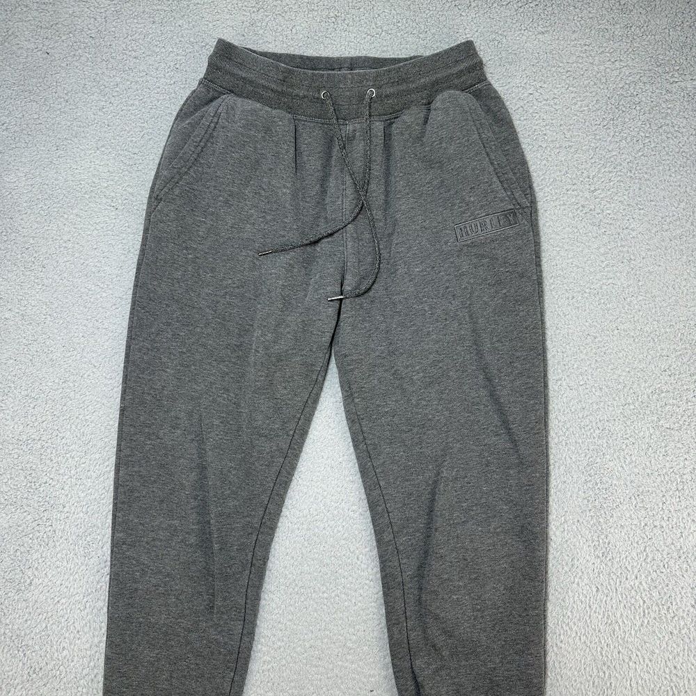 Hurley Pants Mens Small Gray Relaxed‎ Fit Fleece Joggers Logo Drawstring Active